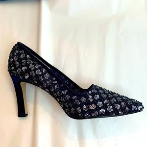 Vintage (?) Blue & Silver Sequin Beaded Heels